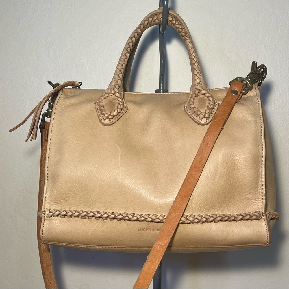 Lucky Brand Natural Leather Shoulder Bag Boho Hobo Everyday Purse